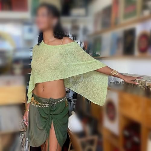 Women's Summer One-Shoulder Asymmetric Knit Poncho,Lightweight Skimming Knitted Shawl,Stylish Soft Lace Shawls Top3