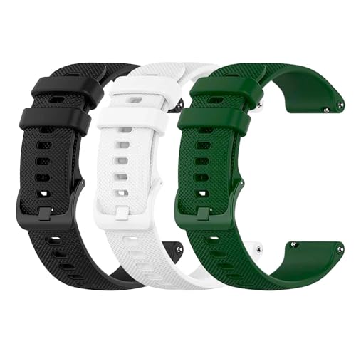 OcioDual Pack de 3 Correas de Silicona para Reloj,22mm, Negro/Blanco/Verde Militar
