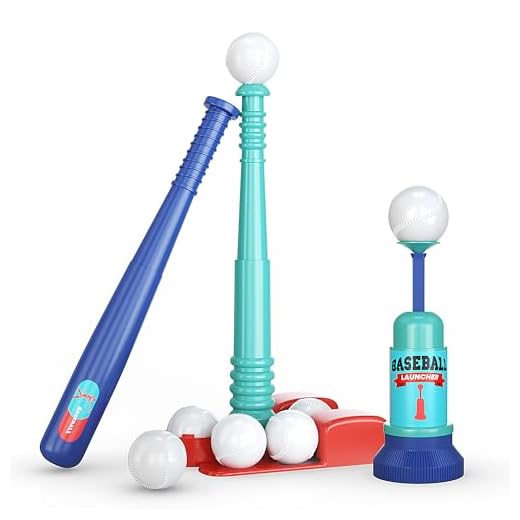 TOMLEON T Ball Stand for Kids and Toddlers 1-3, 3-5, 5-8. Baseball Set With 6 Large Balls, Adjustable Tball Batting Tee, and Pitching Machine. T-Ball Sets With Bat and Ball