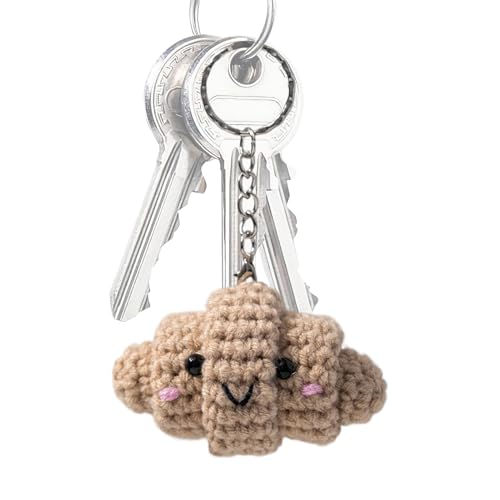 Wodustee Crochet Croissant Pendant, Purse Keychain Charm, Crochet Keychain, Knitted Key Ring, Handmade Yarn Design Croissant Keychains, Portable Fashion Accessory Soft Plush Doll For Home,Office