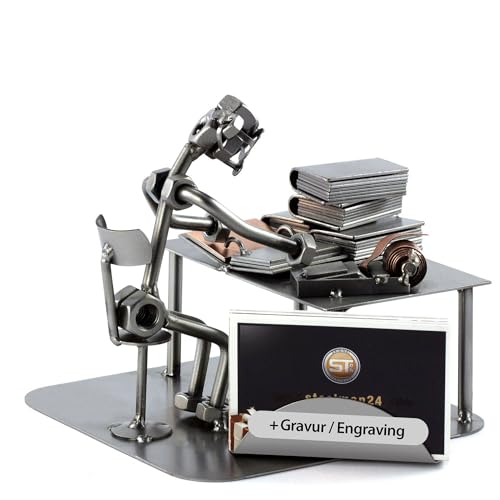 Steelman24 Accountant with Personal Engraving and Business Card Holder Sculpture Nuts and Bolts Handmade Ornaments Made in Germany Metal Figurine