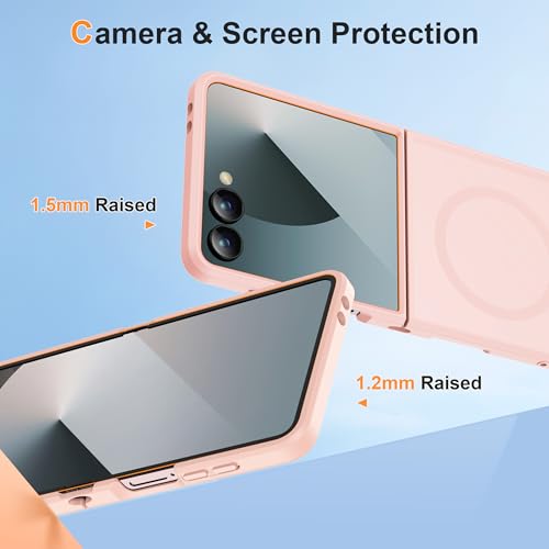 Image of ORETECH Magnetic for Samsung Galaxy Z Flip 7 Case, with [2 x Screen Protector] Translucent Back Non-Slip Hard PC Shockproof Bumper Protective Case for Samsung Z Flip 7 - Light Pink