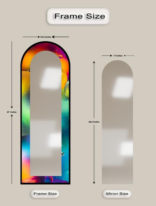 Specchio da pavimento astratto a lunghezza intera, 50,8 x 160,2 cm (larghezza x lunghezza), specchio da pavimento colorato con cornice nera