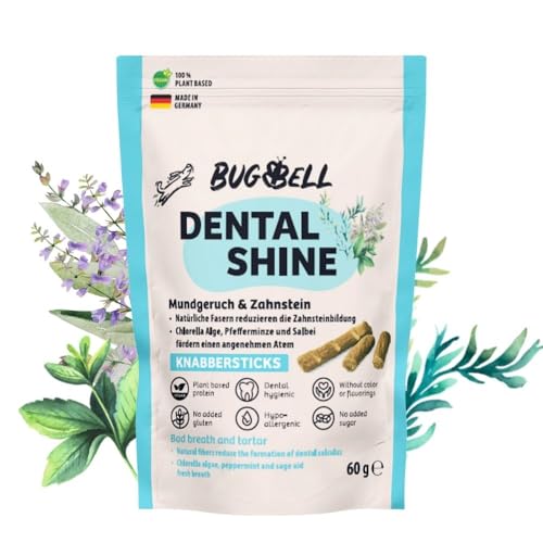 BugBell Softe Knabbersticks für Hunde 60g, Mundgeruch & Zahnstein, Fettreduziert & Pflanzlich, fördert angenehmen Atem & Zahnsteinreduzierung, Chlorella, Salbei, Pfefferminze