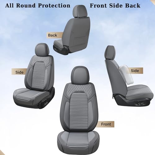 Image of Coverado Car Seat Covers Full Set, Leather Seat Covers for Cars, Automotive Seat Cover Car Accessories Universal Fit for Most Cars SUV Trucks(Gray)