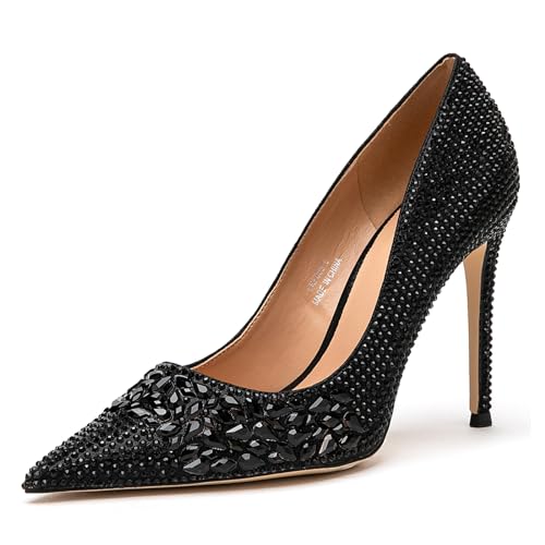 Lryweisy Women's High Heels Pumps Rhinestone Heels Closed Toe Heels for Women 4 Inch Stiletto Dress Wedding Party Pumps Shoes（Size 8.5）