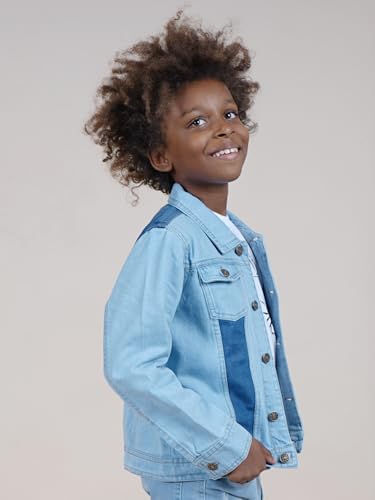 Image of KiddoPanti Boys Denim Jacket | Cotton Poly Blend with Spandex | Washed Denim, Full Sleeve | Button Closure & Front Flap Pockets | Collared Neck