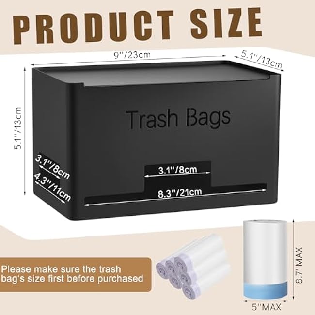 Metal Trash Bag Dispenser Holder Large Fridge Plastic Garbage Bag Organizer for Kitchen Cabinet Countertop(9 x 5 x 5 Inches)