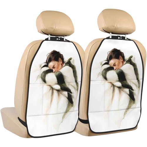 Woman Sleeping Watercolor Car Seat Back Kick Protectors,2 Pack Kick Mats with Storage Pockets for Vehicles to Protect from Dirt Mud Scratches