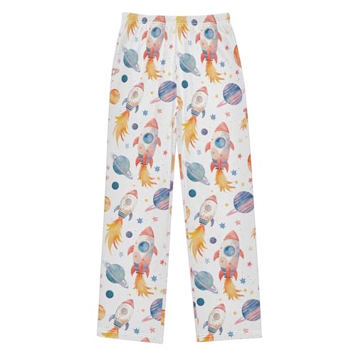ALAZA Watercolor Rockets Planets Stars Colorful Pajamas Bottoms with Pockets Comfy Pjs Sleepwear Elastic Waistband Pajamas Pants Lounge Pants for 6-14 Years