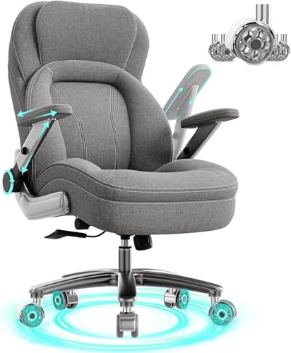 Image of Big and Tall Office Chair, 600lbs Heavy Duty Desk Chair with 5D Arms, Adjustable Lumbar Support & Height, Tilt Function, Fabric High Back Ergonomic Executive Computer Chair with 3'' Casters