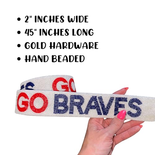 Lashicorn Atlanta Beaded Purse Strap Blue and Red Baseball Game Day Clear Handbag Replacement Strap Stadium Fan Gear 45” Gold Hardware Clips for Sports Fans Go