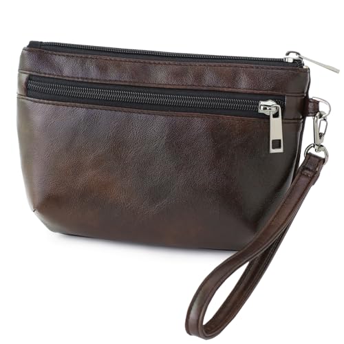 Image of Small Wristlet Wallets for Women, Zip Clutch Bag with Wristlet Pouch, 3-Zipper Original Design