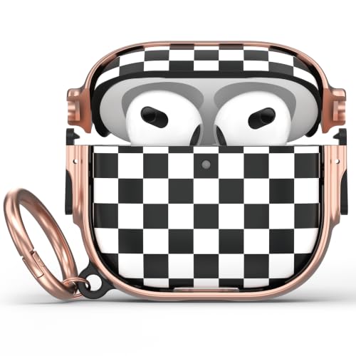 Image of Maxjoy for AirPods 3 Case with Safety Lock, Magsafe Compatible,Checkerboard | Double Secure Lock,Drop Protection,Two-Piece Design,with Gold Keychain, Anti Lost, Dustproof, Cute AirPod 3 Case