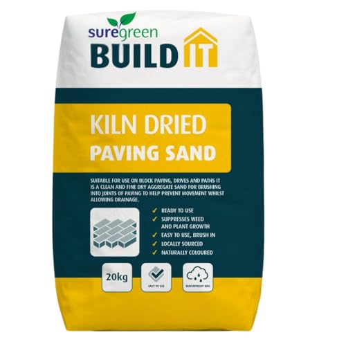 Suregreen Kiln Dried Sand for Block Paving Joints | Lime-Free Silica Sand | Block Paving Pathway Patio Footpath Driveway Slabs | Brush-In Patio Slab Gap Filler | Fine Aggregate | 20kg Bag