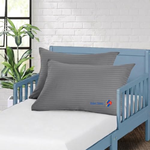 Image of Toddler Travel Baby Pillowcase, Pack of 2 Zipper Closure Pillow Cover 100% Cotton Small Pillow Covers, 500 Thread Count Nersury Pillow Cases for Kids 14x20 inch, Dark Grey Stripe