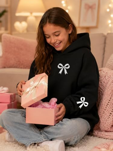 QIXYN Girls hoodies Bow Graphic Long Sleeve Hooded Sweatshirt Pullover Tops - image 5