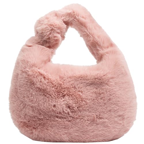 Pineeseatile Bolso para mujeres, 9.1x6.7x3.5 pulgadas lindo bolso esponjoso con cremallera, bolsa suave y esponjosa con bajo mantenimiento para uso diario, bolso esponjoso