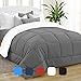 Equinox All-Season Charcoal Grey/White Quilted Comforter - Goose Down Alternative - Reversible Duvet Insert Set - Machine Washable - Plush Microfiber Fill (350 GSM) (Queen 88 x 88 Inches)