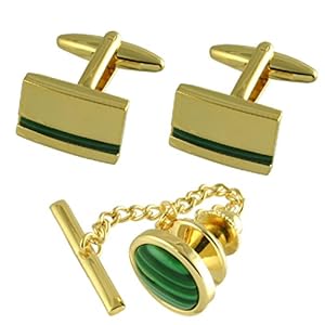 Geschenkset bijpassende manchetknopen groen malachiet ovaal stropdas Tac goud-toon