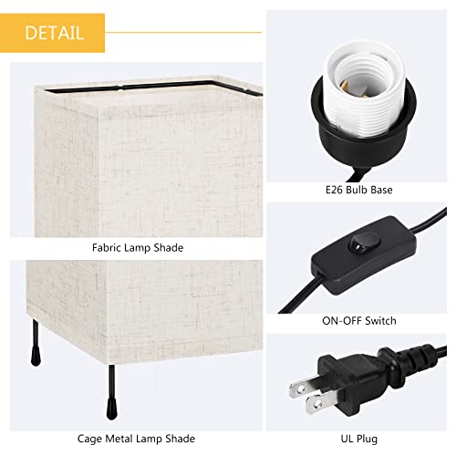 Haitral Bedside Table Lamps Set Of 2, Small Desk Lamp For Bedroom, Minimalist Metal Base Nightstand Lamps,Tiny Lamps With Linen Fabric Lampshade And On/Off Switch For Nursery Living Room Office Dorm #TOP2