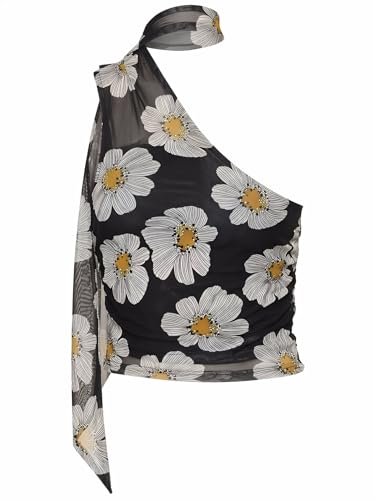 Image of RoseSeek Women's Y2K Leopard Polka Dots Halter Asymmetrical Neck Crop Tops