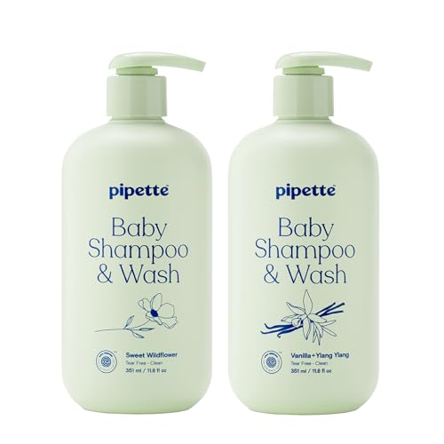Pipette Baby Scented Shampoo + Wash Discovery Duo Pack of 2 Includes Sweet Wildflower and Vanilla + Ylang Ylang Scents Gentle Tear-Free Newborn Baby Bath Essentials Non-Toxic and Hypoallergenic