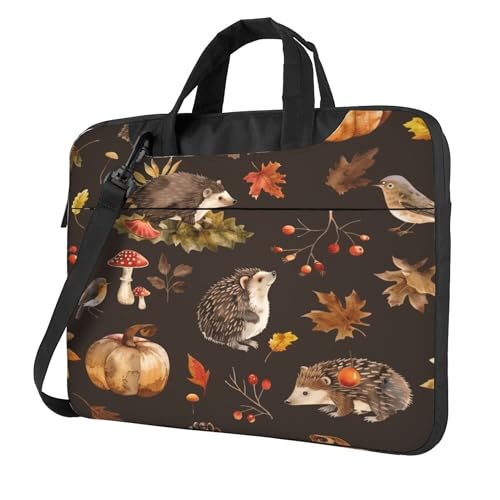 Hedgehog Mushroom Laptop Bag, Pumpkin Leaves Laptop Case Sleeve Women Men Messenger Tablet Computer Briefcases