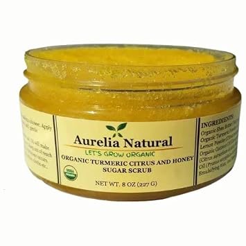 Organic Turmeric Sugar Scrub - 8 OZ | Citrus Honey | Face Body Underarm Inner Thigh Bikini Area | Exfoliating Before Shave Or Bikini Wax