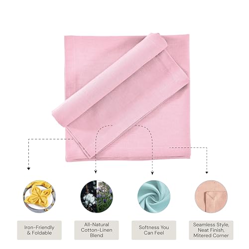 Image of FINGERCRAFT Table Napkins 18x18 Inches Set of 6 Cotton Linen Blend Fabric Dinner Cloth Napkins Washable and Reusable, Good Absorbency for Home, Parties, Hotels (Pastel Pink)
