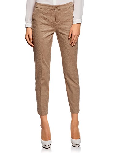 oodji Collection Femme Pantalon Jacquard Slim Fit, Beige, FR 46 / XXL