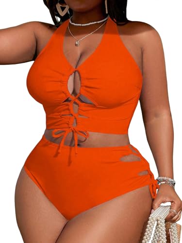 Image of SOLY HUX Women's Plus Size Bikini Set Sexy Swimsuit Lace Up Tummy Control 2 Piece Bathing Suit