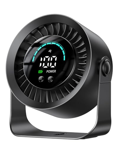 DIGIX Rechargeable USB Desk Fan for Bedroom 100 Speeds 360 Rotation Wall Mounted Design Small Portable Table Fan with LED Display Quiet Personal Desktop Cooling Fans for Home Office (Black)
