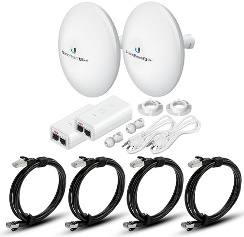 Image of Wireless Bridge NBE-5AC-GEN2 PRE-CONFIGURED Bundle of 2 Ubiquiti NanoBeam 5AC GEN2 with 4 CAT-8 Cable - Outdoor Point-to-Point Wi-Fi Bridge, Plug and Play, 450+ Mbps Speed, 15+ km Range