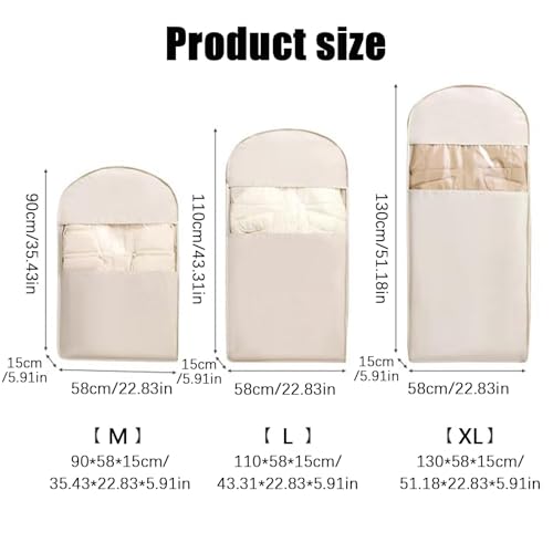 Pink Space Saving Hanging Garment Bag with Self Compression Zipper(M+L+XL,3pcs), 2025 Waterproof Dust Cover Clothes Bags for Down Coat,Space Saver Closet Organizers2