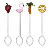 WD Lifestyle - Lot De 4 Cuillères à Café Décorées En Verre Soufflé - Modèle Azurro - Hauteur 9,5 Cm - 2