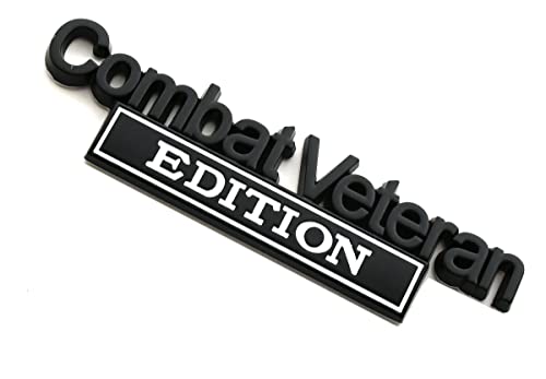 Image of Combat Veteran Edition Emblem Car Badge, Warrior Soldier 3D Metal Material Sticker, Combat Veteran Letters Raised Metal Fender Decal (Black /White)