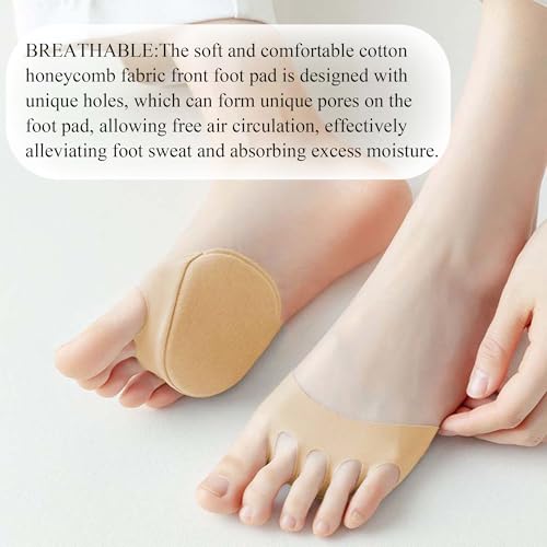 Image of Ball of Foot Cushions Honeycomb Fabric Metatarsal Pads Invisible Socks Pads for Women and Men Reusable Forefoot Pads (15 Pairs-(Black-Beige-Gray-White-Pink))