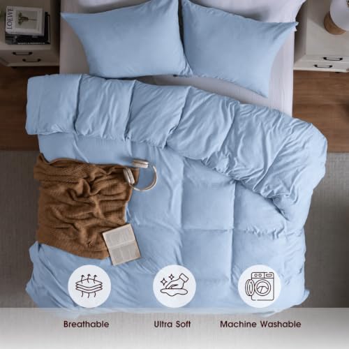 Image of Washed Light Blue Duvet Cover Set King Size,2 Pillow Shams, No Comforter
