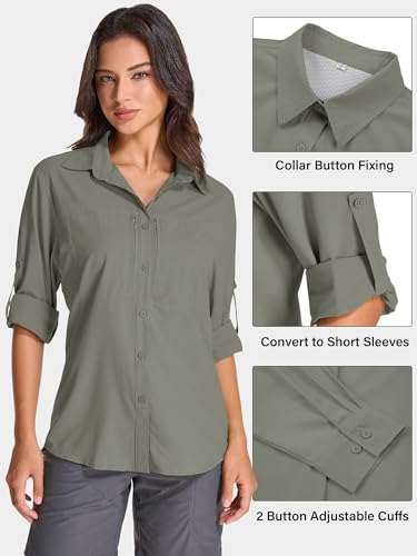 Womens UPF 50 Long Sleeve Sun Shirt Safari Hiking Quick Dry UV Protection Button Up Travel Shirt for Fishing Gardening Africa4