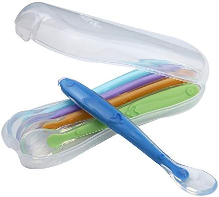 Silicone Baby Spoons BPA Free - Soft Tip First Stage Infant Spoons Gift Set of 5 with Convenient Travel Case