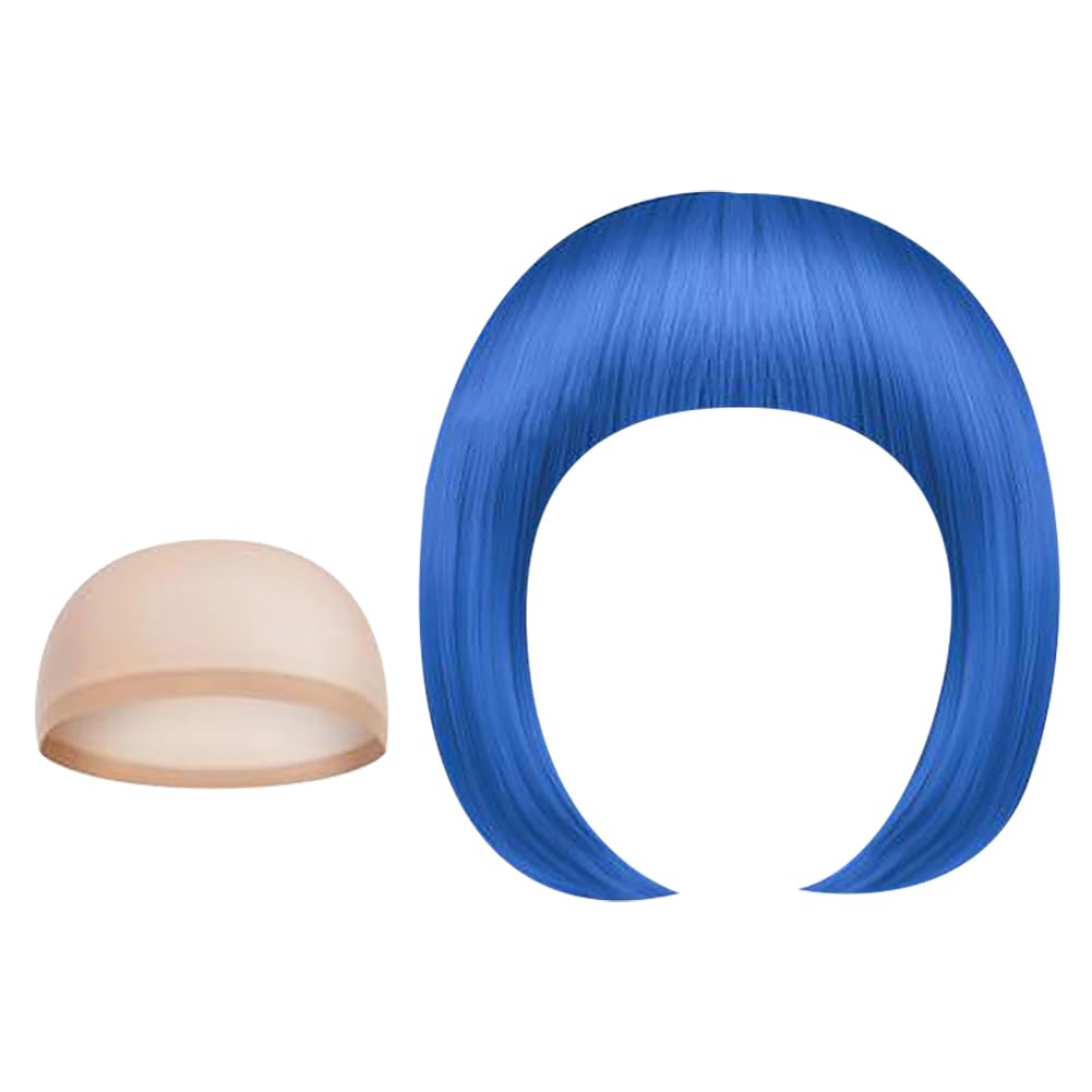 Neon Fancy Dress Wig Cosplay Party Wig Colorful Costume Wig Night Club Wig Straight Synthetic Bob Wig with Mesh Wig Making Cap Elastic Hair Net for Women Girls Red