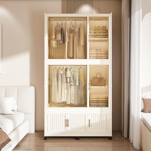 HKSEFAN White Baby Wardrobe Storage with 6 Hangers and Hanging Space