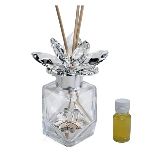 DLM-A216 Bomboniere profumatore diamante in vetro con fiore in cristallo brillante con profumo e scatola regalo per 50 anniversario di matrimonio nozze d'oro e quadrifoglio portafortuna