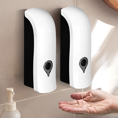 2 x 300ml Dispensador de Jabón de Pared, Dosificador Jabon Baño, Dispensador Gel y Champu Ducha, para Baño Cocina Hotel Oficina, Sin Perforación O con Tornillos (Blanco)