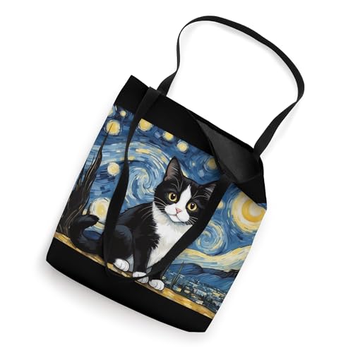 Bolso tote con diseño divertido de gato con esmoquin y noche estrellada miniatura 2