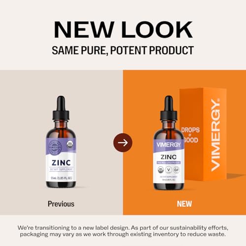 Image of VIMERGY USDA Organic Zinc Supplements for Women & Men (7.5mg Liquid Zinc Per Serving) Fast-Absorbing Immune Support, Promotes Healthy Bones & Skin, Vegan (55 mL)