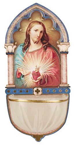Regalos católicos – Fuente luminosa de agua bendita del corazón sagrado de Jesús con reflejos de lámina dorada (3008)