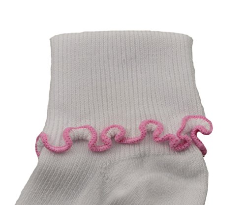 Sierra Socks Girls Cotton Lettuce Ripple Edge Turn Cuff Seamless Toe Non Skid 3 Pair Pack3