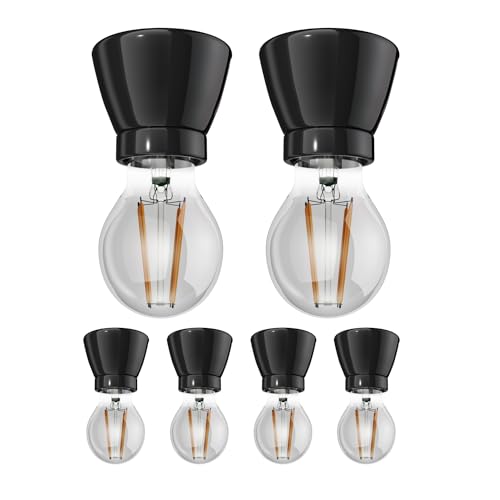 ledscom.de 6 pezzi zoccolo in porcellana MINZ, rotondo, nero Lampada LED 370lm, bianco extra-caldo